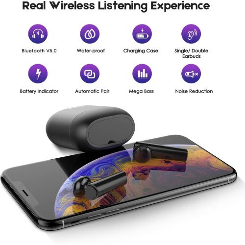  GRC True Wireless Bluetooth Earbuds in-Ear Stereo Bluetooth 5.0 Headphones Wireless Earphones, 42H Playtime 3D Stereo Sound Wireless Headphones, Built-in Microphone,Deep Bass with