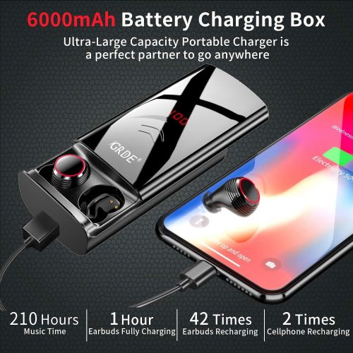  [아마존핫딜][아마존 핫딜] GRDE Wireless Earbuds, Bluetooth 5.0 Headphones 210H Playtime with 6000mAh Charging Case [As Power Bank] w/USB Type C Cable TWS Stereo Headphones Auto Pairing in-Ear Bluetooth Earbuds w