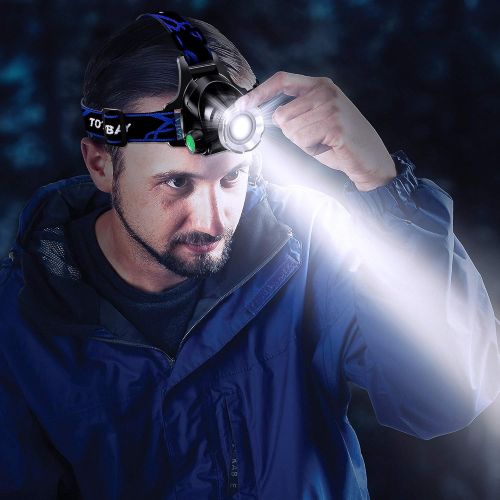  [아마존베스트]GRDE Headlamp, Super Bright LED Headlamps 18650 USB Rechargeable IPX4 Waterproof Flashlight with Zoomable Work Light, Hard Hat Light for Camping, Hiking, Outdoors (Blue)