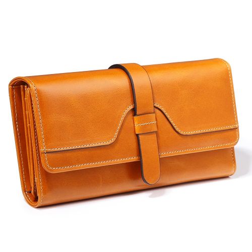  [아마존 핫딜]  [아마존핫딜]GRDE Damen Geldboerse Leder, Portemonnaie Damen, Schlank Lange Brieftasche, Gewachstes Echtleder, 11 RFID Schutz Kartenfacher 5 Geld Facher, 2 Muenzknopf Geldboerse mit Geschenkbox (18.8*9