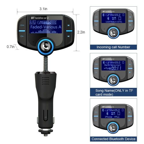  [아마존 핫딜]  [아마존핫딜]Bluetooth FM Transmitter GRDE KFZ Wireless Radio Adapter Dual USB Schnellladung 3.0 Ladegerat MP3 Player freisprecheinrichtung mit 3,5mm AUX-Eingang 1,7-Zoll-Display, TF-Karte, A2D