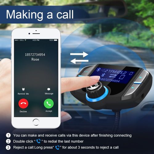  [아마존 핫딜]  [아마존핫딜]Bluetooth FM Transmitter GRDE KFZ Wireless Radio Adapter Dual USB Schnellladung 3.0 Ladegerat MP3 Player freisprecheinrichtung mit 3,5mm AUX-Eingang 1,7-Zoll-Display, TF-Karte, A2D