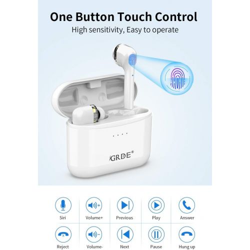  [아마존 핫딜] [아마존핫딜]GRDE Bluetooth Kopfhoerer Kabellos Kopfhoerer in Ear 5.0, Touch Steuerung Auto Pairing Ohrhoerer, CVC 8.0 Noise Cancelling Hi-Fi Stereo Sound mit Mic, IPX5 40 Std. Spielzeit mit Ladecase S