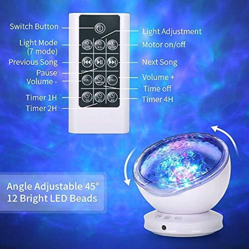  Ocean Wave Projector, GRDE 2020 Newest 12 LED Remote Control Night Light Lamp with Timer 8 Lighting Modes Light Show LED Night Light Projector Lamp for Baby Kids Adults Bedroom Liv