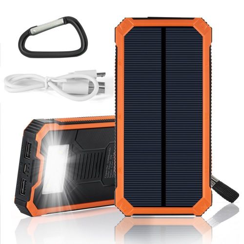  GRDE Solar Charger with 6LED Flashlight 15000mAh Solar Power Bank Dual USB External Battery Charger Cell Phone Battery Pack Outdoor Backup Charger for Bluetooth iPhone HTC Nexus Camera