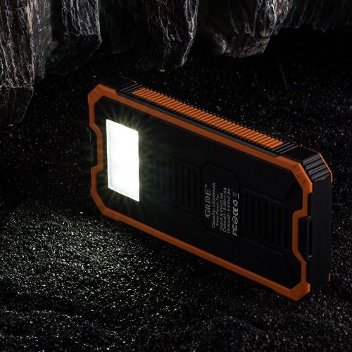  GRDE Solar Charger with 6LED Flashlight 15000mAh Solar Power Bank Dual USB External Battery Charger Cell Phone Battery Pack Outdoor Backup Charger for Bluetooth iPhone HTC Nexus Camera