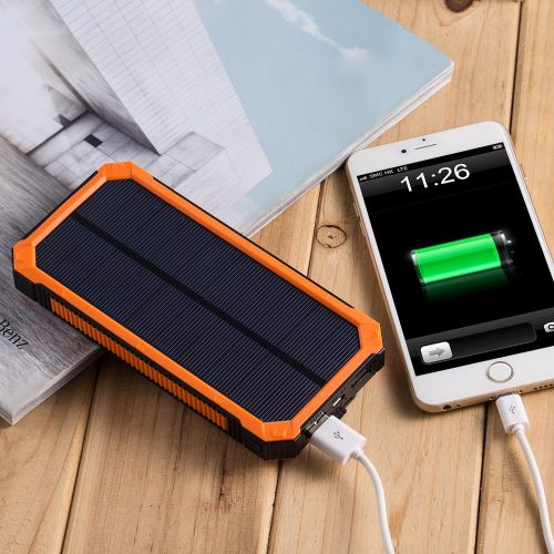  GRDE Solar Charger with 6LED Flashlight 15000mAh Solar Power Bank Dual USB External Battery Charger Cell Phone Battery Pack Outdoor Backup Charger for Bluetooth iPhone HTC Nexus Camera