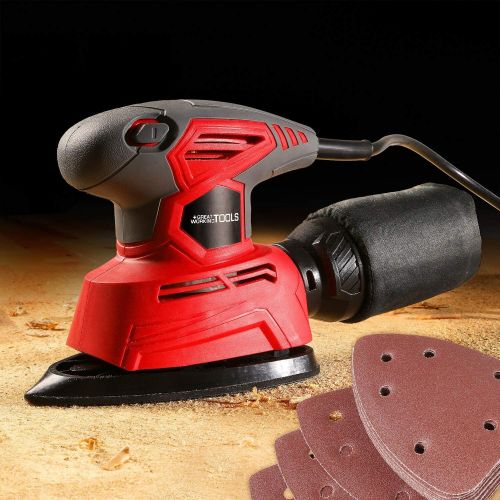  Great Working Tools Detail Sander Palm Sander with Dust Collection Bag 87 pcs Sandpaper, 1.1 Amp 14,000 OPM