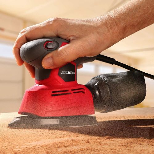  Great Working Tools Detail Sander Palm Sander with Dust Collection Bag 87 pcs Sandpaper, 1.1 Amp 14,000 OPM