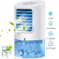 GREATSSLY Humidifier Portable Air Conditioner Fan, Mini Personal Evaporative Air Cooler Small Desktop Cooling Fan with 7 Colors LED Lights, Super Quiet Personal Table Fan Mini Evaporative Ai