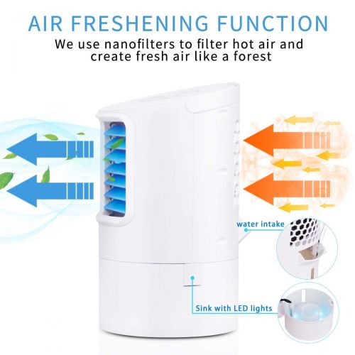  GREATSSLY Humidifier Portable Air Conditioner Fan, Mini Personal Evaporative Air Cooler Small Desktop Cooling Fan with 7 Colors LED Lights, Super Quiet Personal Table Fan Mini Evaporative Ai