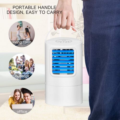  GREATSSLY Humidifier Portable Air Conditioner Fan, Mini Personal Evaporative Air Cooler Small Desktop Cooling Fan with 7 Colors LED Lights, Super Quiet Personal Table Fan Mini Evaporative Ai