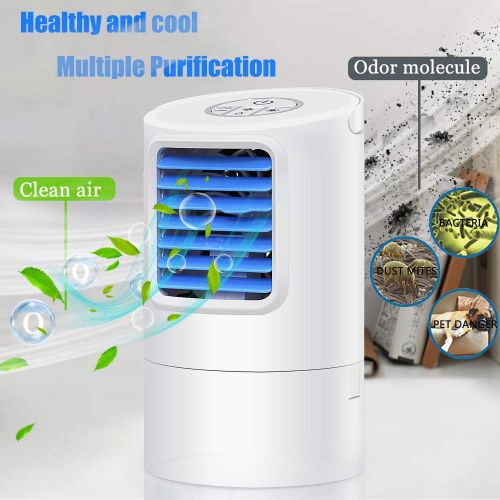  GREATSSLY Humidifier Portable Air Conditioner Fan, Mini Personal Evaporative Air Cooler Small Desktop Cooling Fan with 7 Colors LED Lights, Super Quiet Personal Table Fan Mini Evaporative Ai