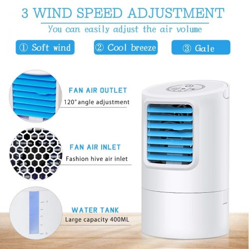  GREATSSLY Humidifier Portable Air Conditioner Fan, Mini Personal Evaporative Air Cooler Small Desktop Cooling Fan with 7 Colors LED Lights, Super Quiet Personal Table Fan Mini Evaporative Ai