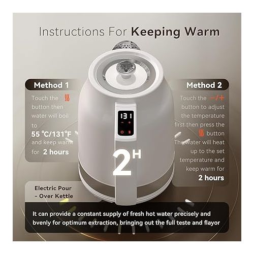  Electric Kettle GREECHO Temperature Control, 2-Hour Keep Warm, 1500W Rapid Boil, 1.7L Capacity, Auto Shut Off, and Boil-Dry Protection. Ideal for Pour-Over Coffee & Tea, LED Display