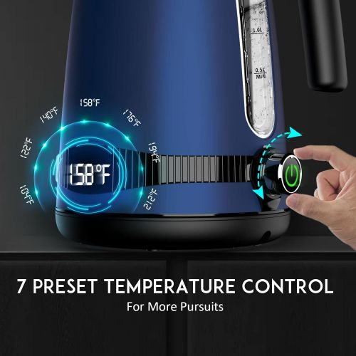  GREECHO Electric Kettle Temperature Control, 1.7L Electric Tea Kettle with LED Display & 7 Heat Settings (Boil & Keep Warm), 304 Stainless Steel Hot Water Kettle Electric with 1100