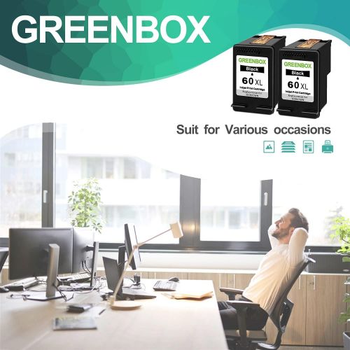  GREENBOX Remanufactured Ink Cartridge Replacement for HP 60XL 60 XL for HP Photosmart C4680 D110 Deskjet D1660 D2530 D2680 F2430 F4210 Printer (2 Black)