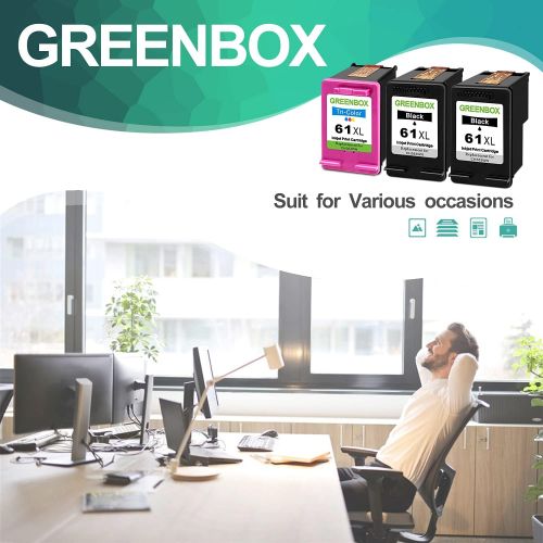  GREENBOX Remanufactured Ink Cartridge 61 Replacement for Hp 61XL 61 XL for Hp Envy 4500 5530 5534 5535 Deskjet 1000 1056 1010 1510 1512 2540 3050 Officejet 2620 Printer (2 Black 1