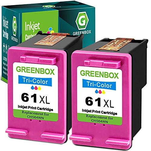  GREENBOX Remanufactured Ink Cartridge Replacement for HP 61XL 61 XL for HP Envy 4500 5530 5534 5535, Deskjet 2540 1000 1010 1512 1510 3050, Officejet 4630 2620 4635 Printer (2 Tri-