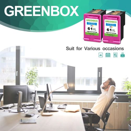  GREENBOX Remanufactured Ink Cartridge Replacement for HP 61XL 61 XL for HP Envy 4500 5530 5534 5535, Deskjet 2540 1000 1010 1512 1510 3050, Officejet 4630 2620 4635 Printer (2 Tri-