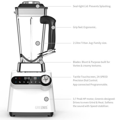  GREENIS Heavy Duty Blender, Amazon Exclusive, 70 OZ Tritan Jar, 3.7 Horsepower,Tamper Tool Included, App Connectivity, Ivory White/Graphite Gray