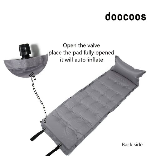  GREENTEC Self Inflating Sleeping Pad by doocoos - Camping Mattress with Attached Pillow and Carrying Bag, Wider and Longer Size for Comfortable- Lightweight Air Mattress