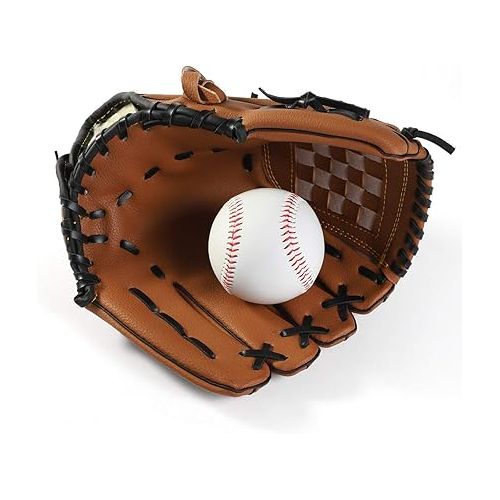  Youth Kids Adults Baseball Glove Soft PU Leather Cushion Left Hand Glove Softball Tee Ball Glove Mitts Easy Break in Right Hand Throw Youth Teeball Fielding Glove Infielder's Mitt for Boys Girls Child