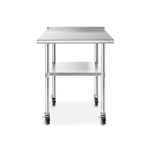  GRIDMANN Stainless Steel Table 36 in. x 24 in., NSF Commercial Kitchen Prep & Work Table w/ Backsplash and Wheels