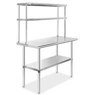 GRIDMANN NSF Stainless Steel Commercial Kitchen Prep & Work Table Plus A 2 Tier Shelf - 48 in. x 12 in.