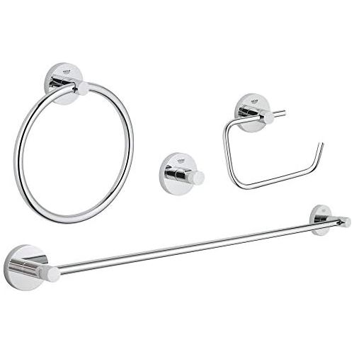  Grohe 40823001 Essentials Metal 27.17-in. 4-in-1 Master Bathroom Accessories Set, Starlight Chrome