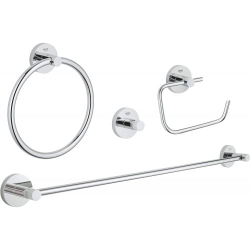  Grohe 40823001 Essentials Metal 27.17-in. 4-in-1 Master Bathroom Accessories Set, Starlight Chrome