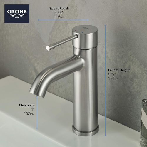  GROHE 23592BEA Essence Single-Handle Bathroom Faucet S-Size, Polished Nickel