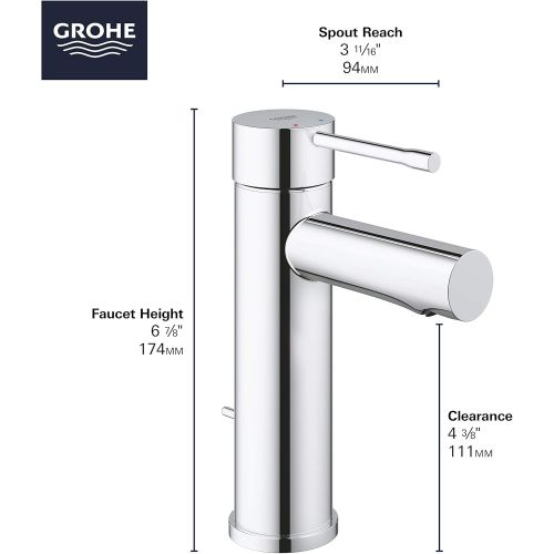  Grohe Essence New Single Hole Single-Handle 1.2 GPM Low-Arc Bathroom Faucet in Starlight Chrome