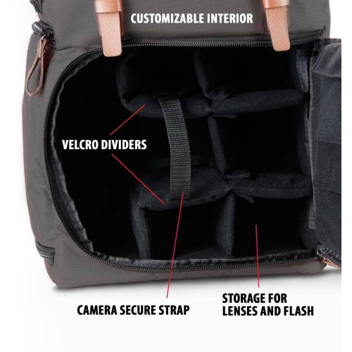 그루브 Gogroove GOgroove Full-size DSLR Camera Backpack Case (Grey) for Photography and Laptop Travel Use with Accessory Storage , Tripod Holder & Weatherproof Rain Cover