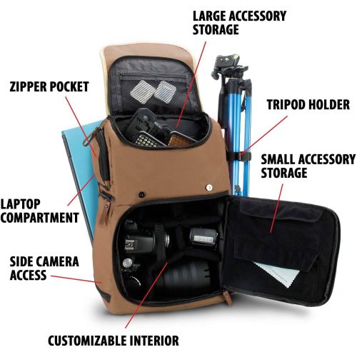 그루브 Gogroove GOgroove Full-size DSLR Camera Backpack Case (Grey) for Photography and Laptop Travel Use with Accessory Storage , Tripod Holder & Weatherproof Rain Cover