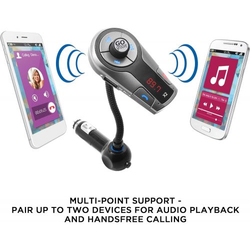 그루브 [아마존베스트]GOgroove FlexSMART X2 Bluetooth FM Transmitter for Car Radio with USB Charging, Multipoint Pairing, Music Controls, Hands Free Microphone - Sync with iPhone, Android, Tablets Updat