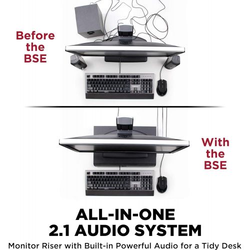 그루브 [아마존베스트]GOgroove SonaVERSE BSE 2.1 Computer Speakers and Monitor Stand - USB Speaker Sound Base with Built-in Subwoofer and 3 inch Monitor Riser 2-in-1 System, Mic and Headphone Jack, Volu