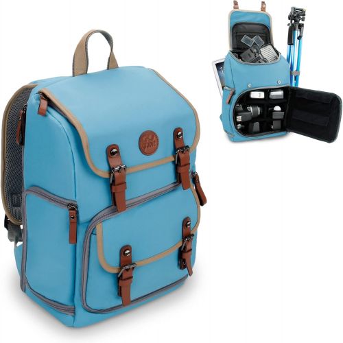 그루브 GOgroove DSLR Camera Backpack (Mid-Volume Blue) with Tablet Compartment, Customizable Dividers for Storage, Tripod Holder and Weatherproof Rain Cover - Compatible with Canon, Nikon