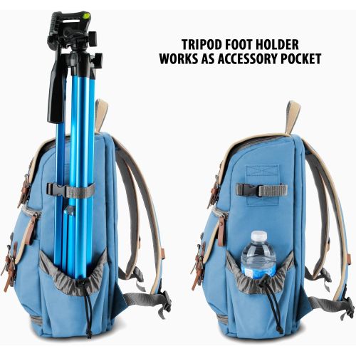 그루브 GOgroove DSLR Camera Backpack (Mid-Volume Blue) with Tablet Compartment, Customizable Dividers for Storage, Tripod Holder and Weatherproof Rain Cover - Compatible with Canon, Nikon