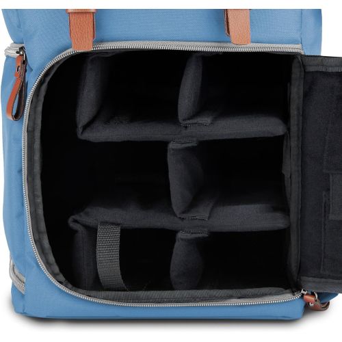 그루브 GOgroove DSLR Camera Backpack (Mid-Volume Blue) with Tablet Compartment, Customizable Dividers for Storage, Tripod Holder and Weatherproof Rain Cover - Compatible with Canon, Nikon