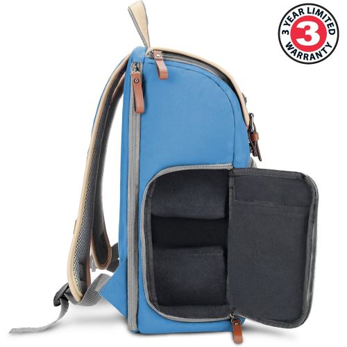 그루브 GOgroove DSLR Camera Backpack (Mid-Volume Blue) with Tablet Compartment, Customizable Dividers for Storage, Tripod Holder and Weatherproof Rain Cover - Compatible with Canon, Nikon