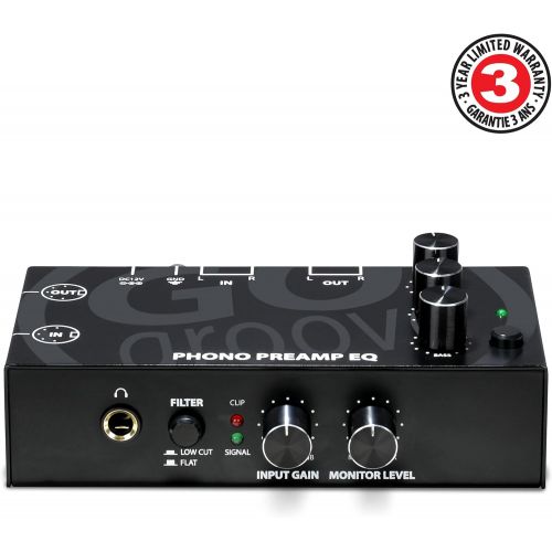 그루브 GOgroove Phono Preamp EQ with 3 Band Equalizer - Preamplifier with Treble, Mid , Bass - RCA Input/Output , DIN , 12V DC Adapter , High-End Circuit Design - Compatible with Record P