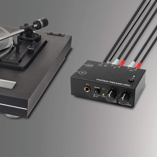 그루브 GOgroove Phono Preamp Pro Preamplifier with RCA Input/Output, DIN Connection, RIAA Equalization, 12V DC Adapter - Compatible with Vinyl Record Players, Turntables, Stereos, DJ Mixe