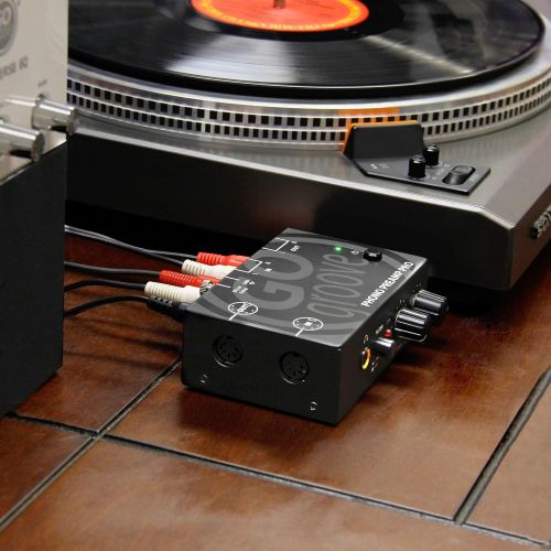 그루브 GOgroove Phono Preamp Pro Preamplifier with RCA Input/Output, DIN Connection, RIAA Equalization, 12V DC Adapter - Compatible with Vinyl Record Players, Turntables, Stereos, DJ Mixe