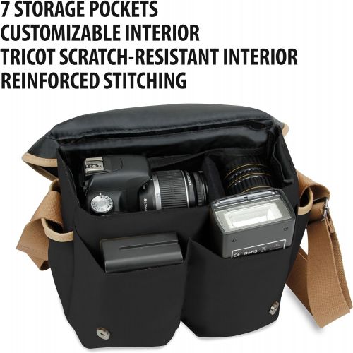 그루브 GOgroove DSLR Shoulder Messenger Bag (Black) for Mirrorless & Micro 4/3 Cameras w/7 Accessory Pockets, Adjustable Dividers, Tricot Lining & Shoulder Strap - Compatible with Canon,