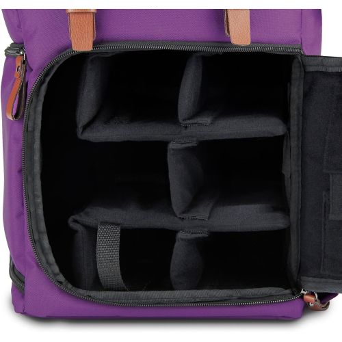 그루브 GOgroove DSLR Camera Backpack (Mid-Volume Purple) with Tablet Compartment, Customizable Dividers for Storage, Tripod Holder and Weatherproof Rain Cover - Compatible w/Canon, Nikon,