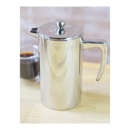  GROSCHE Dublin Stainless Steel Coffee Maker French Press - 8 Cup | 34 FL Oz Capacity Coffee Press, 18/8 Double Walled Stainless Steel French Press Coffee Maker - Hot/Cold Brew | Stainless French Press