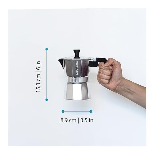  GROSCHE Milano Stovetop Espresso Maker Moka Pot 3 espresso Cup - 5oz, Silver- Cuban Coffee Maker Stove top Coffee Maker Moka Italian Espresso greca Coffee Maker Brewer Percolator