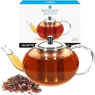 GROSCHE - Joliette Clear Glass Teapot with Reusable Stainless Steel Infuser - for Blooming, Herbal & Loose Leaf Tea - Dishwasher Safe - 1250 ml (42 Ounce Capacity)