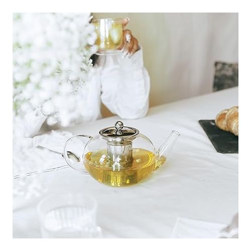  GROSCHE Joliette Glass Tea Pot with Infuser - Tea Pot Glass For Loose Tea - Clear Tea Pot - Blooming Tea Pot - Herbal Tea Pot - Borosilicate Glass Loose Leaf Brewer (1250ml, 42 fl. oz)